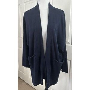 Zara Knit Womens Navy Blue Open Front Cardigan Sweater pockets Oversized M GUC